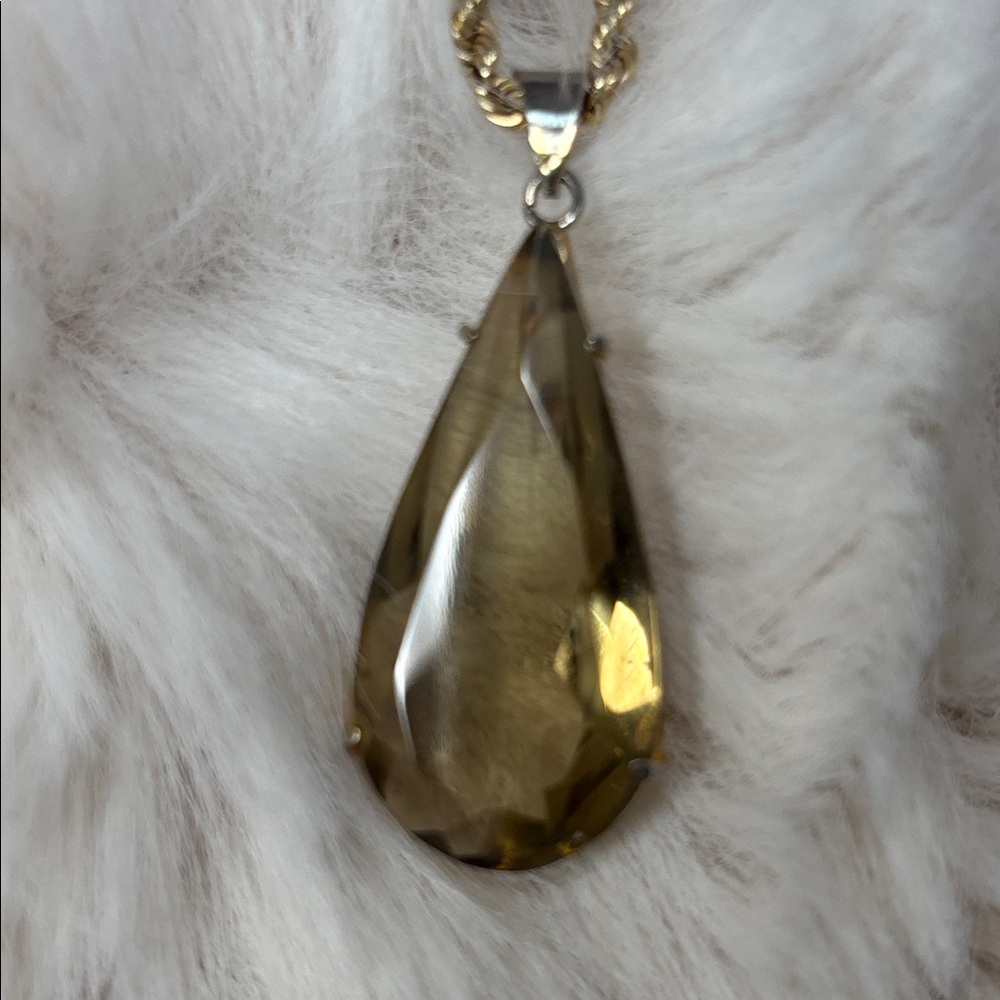 Vintage Teardrop Shaped Genuine 14K Gold Filled Smoky Topaz Pendant - Picture 3 of 15